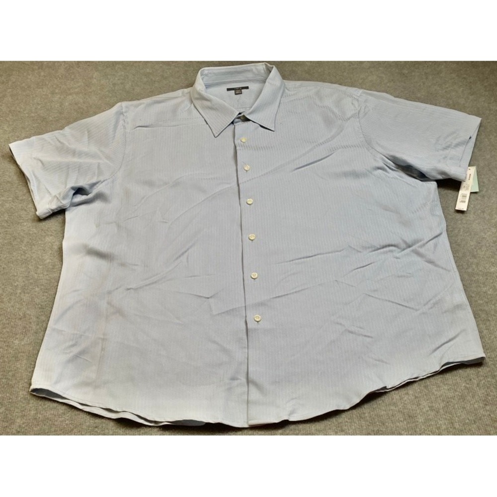 NWT Apt 9 Button Down Shirt Mens XXL Light Blue Stripe Short Sleeve Modern Fit